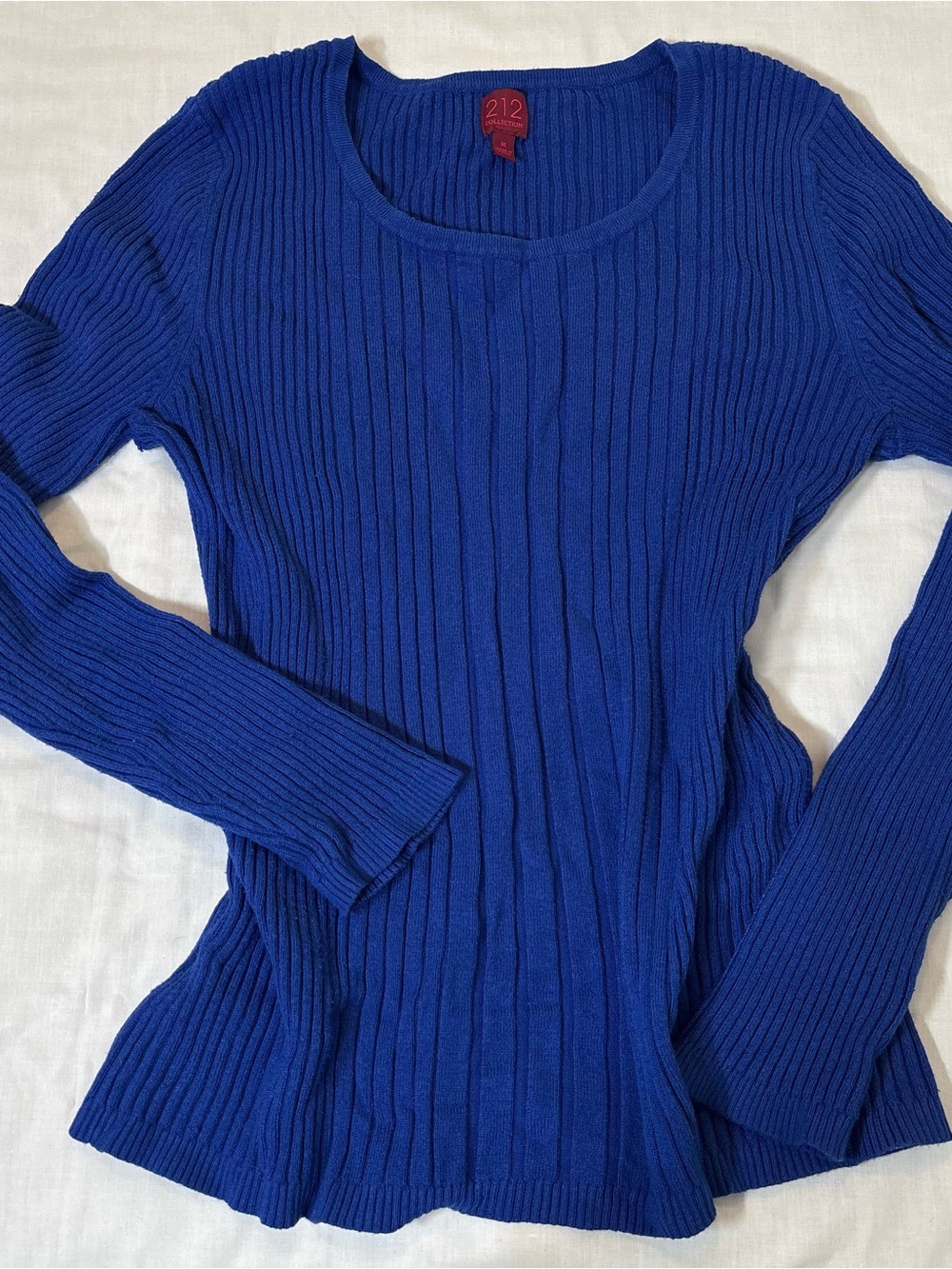212 Collection Royal Blue Ribbed Scoop Neck Sweater